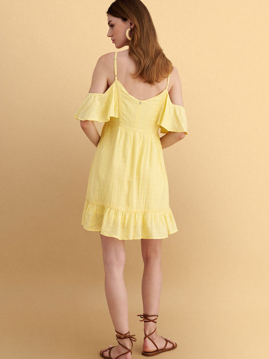 Sommer Mini Damenkleid mit Rüschen Gelb