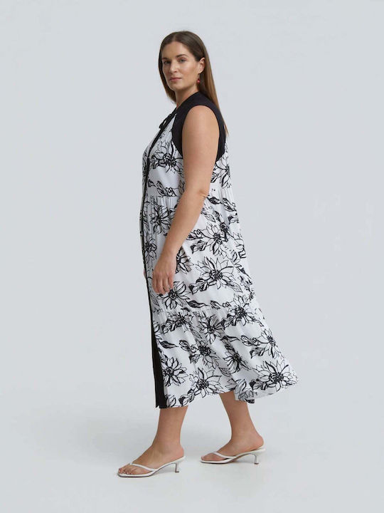 Rochie Maxi De Vară Pentru Femei Cu Model Floral Print 8501.7238 Alb Negru