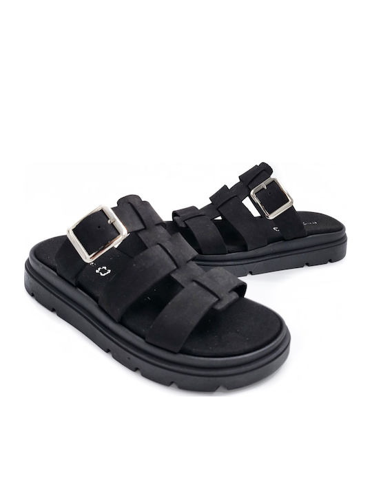 Leather Women's Flat Sandals Flatforms Black