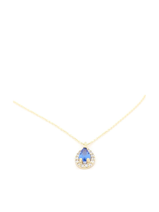 Anagnostakis Halskette Rosette aus 14K Gold mit Zirkon Hellblau