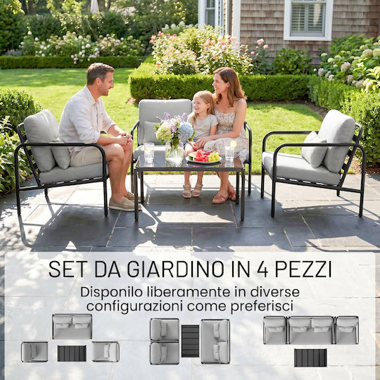 Outsunny Garten- und Outdoor-Möbelsets Wohnzimmer Typsatz 4 Stück Offenes Grau mit Kissen