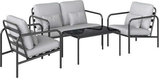 Outsunny Garten- und Outdoor-Möbelsets Wohnzimmer Typsatz 4 Stück Offenes Grau mit Kissen