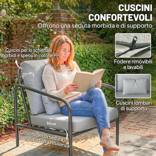 Outsunny Garten- und Outdoor-Möbelsets Wohnzimmer Typsatz 4 Stück Offenes Grau mit Kissen