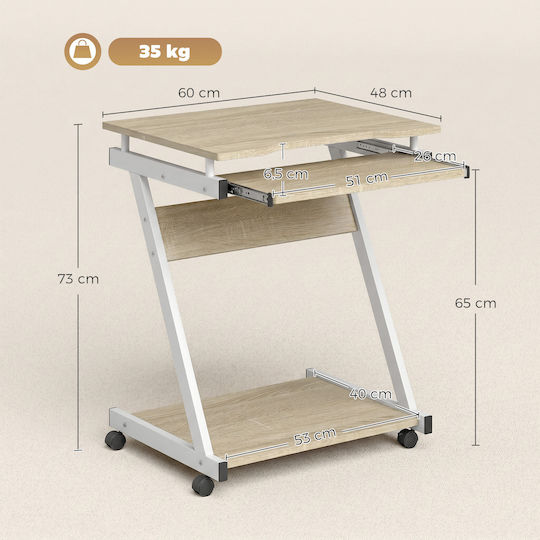 Wooden Oak Desk with Metal Legs 60x48x73cm