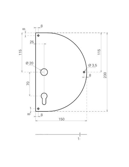 Left Door Push Plate Self-Adhesive Anodized Aluminum Half Circle Cylinder Hole 230x150 Mm Thirard 00922329