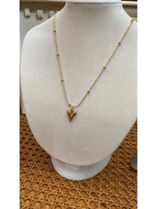 Necklace With Heart Design In Gold Plated Steel