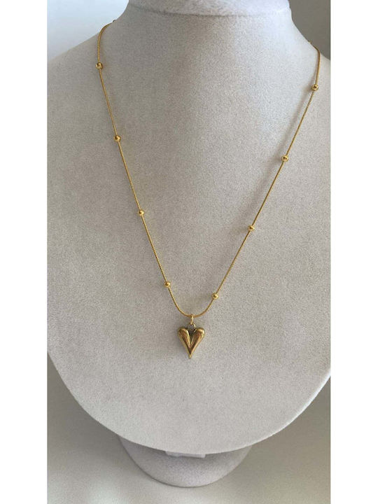 Necklace With Heart Design In Gold Plated Steel