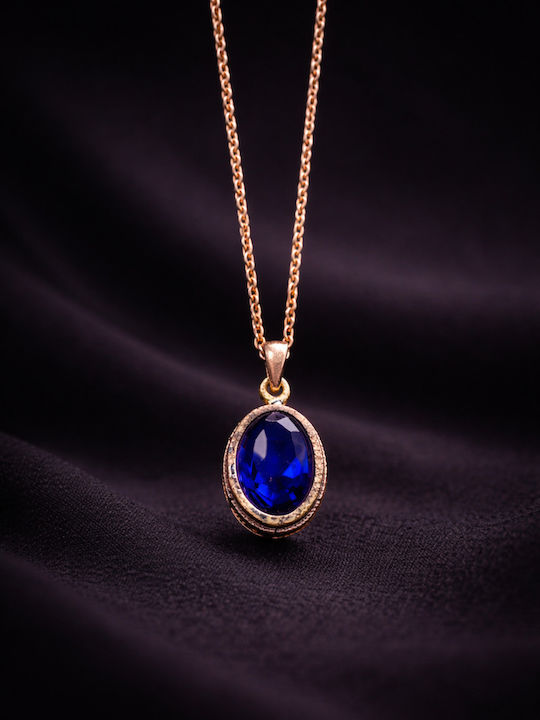 Necklace with Diamond & Zircon Navy Blue