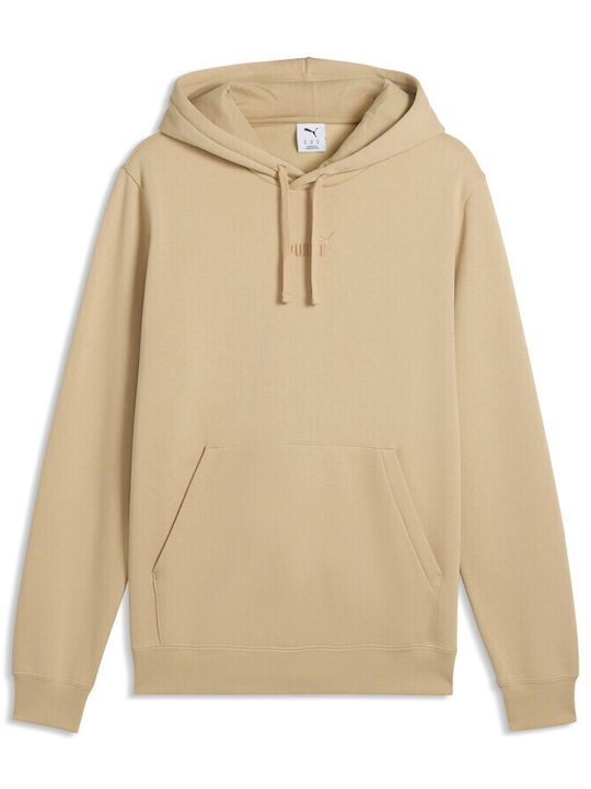 PUMA Logo Φούτερ Μπεζ με Κουκούλα