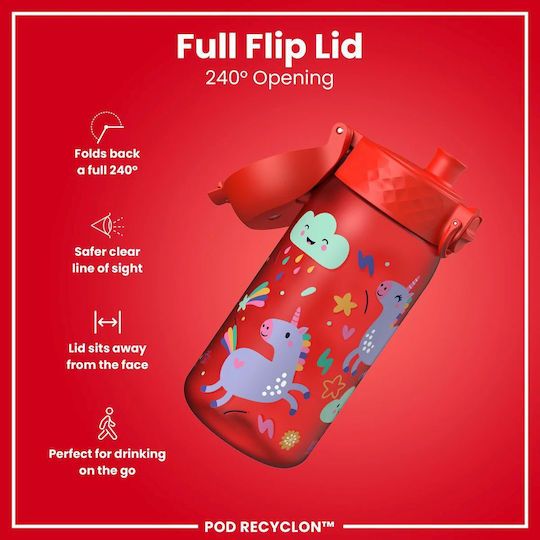 Easylife Kids Thermos Water Bottle Unicorn Plastic Red 350ml
