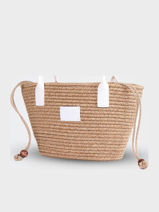 Wicker Beach Bag with Wallet Beige