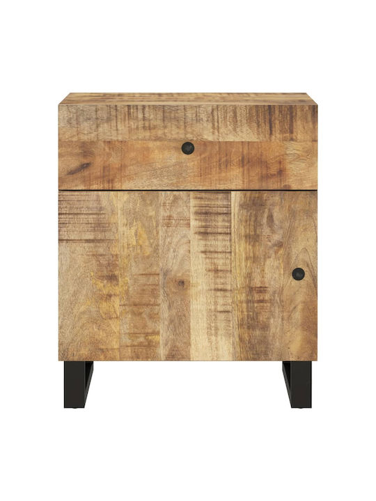 Wooden Bedside Table with Metal Legs Beige 50x33x60cm