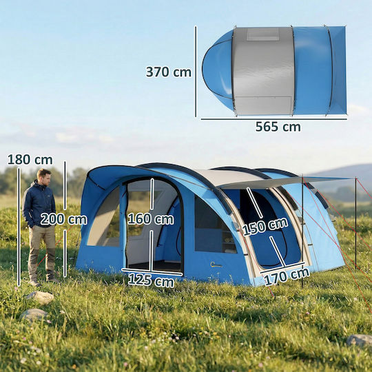 Outsunny Camping Tent Tunnel Grey 4 Seasons For 4 People 565x370x200cm