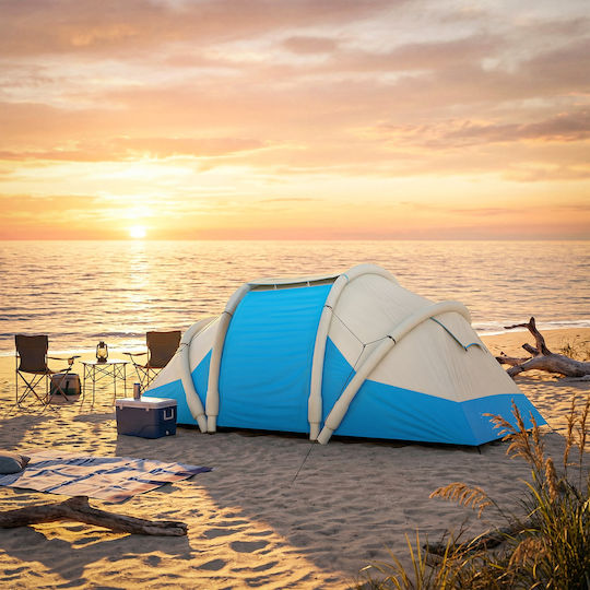 Outsunny Σκηνή Camping Τούνελ Φουσκωτή Αποθήκευσης Μπλε 4 Εποχών για 4 Άτομα 485x245x188εκ.