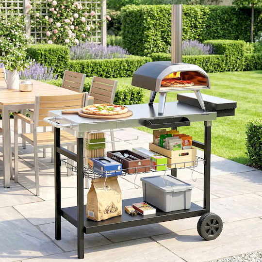 Outsunny Outdoor Barbecue Cart Bench Stainless Steel Spice Holder Hooks Side Handle Black 846-277v00bk