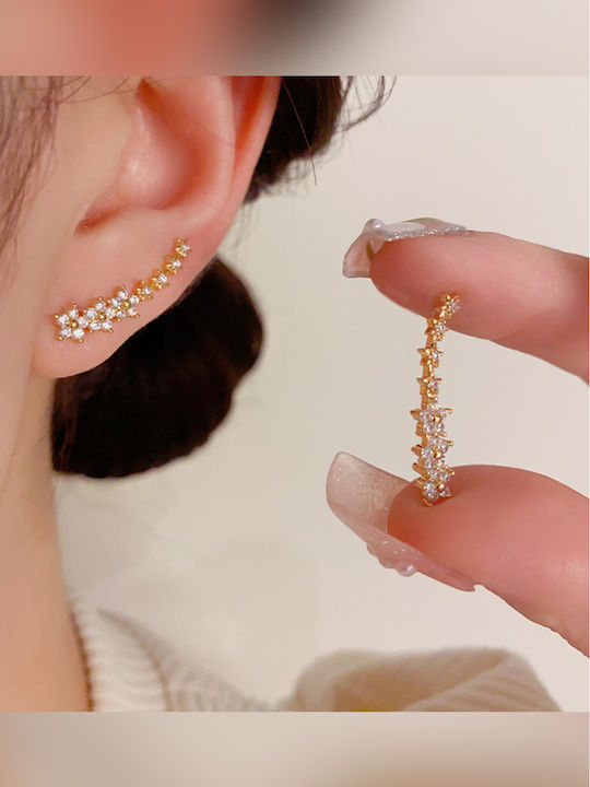 Earrings Ear Climbers Gold Plated with Grey Stones