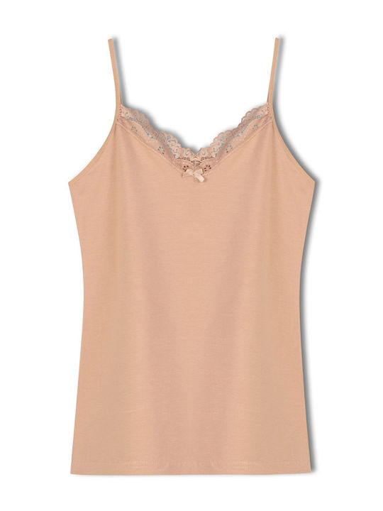 Cotton Brown Women's Tank Top with Spaghetti Strap