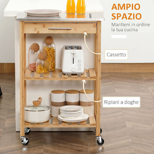 HomCom HomCom Lebensmittelregal Holz mit Rädern 58x36x86cm