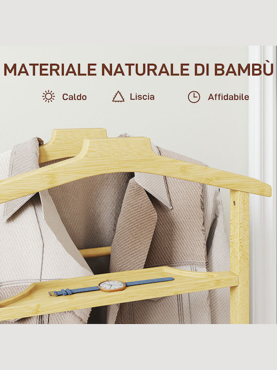 HomCom Τροχήλατη Κρεμάστρα Δαπέδου από Bamboo Καφέ 47x33.7x105.5cm