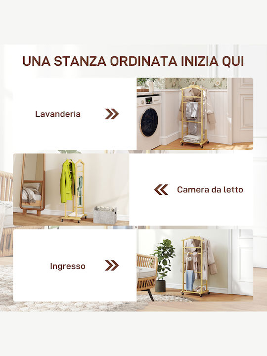 HomCom Τροχήλατη Κρεμάστρα Δαπέδου από Bamboo Καφέ 47x33.7x105.5cm