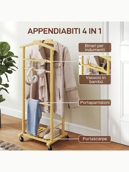 HomCom Τροχήλατη Κρεμάστρα Δαπέδου από Bamboo Καφέ 47x33.7x105.5cm