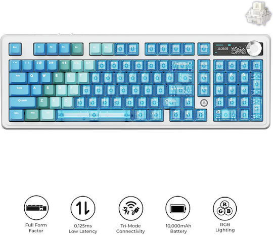 Ajazz AK980 V2 Pro Ασύρματο Gaming Μηχανικό Πληκτρολόγιο 98% με RGB φωτισμό (Αγγλικό US) Gradient Blue Transparent