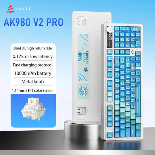 Ajazz AK980 V2 Pro Ασύρματο Gaming Μηχανικό Πληκτρολόγιο 98% με RGB φωτισμό (Αγγλικό US) Gradient Blue Transparent