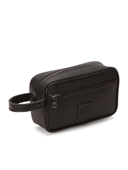 Enpapa Men's Women's Travel Personal Care Bag Leather Black Small Size