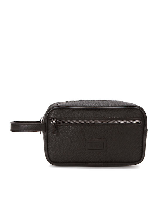 Enpapa Men's Women's Travel Personal Care Bag Leather Black Small Size