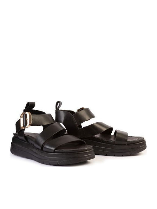 Leather Women's Anatomic Flatforms Black Sandals