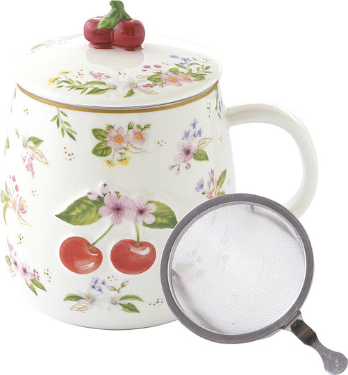 Easylife Fancy Fruit Mug Made of Porcelain With Lid in Various Orange Designs 450ml (Various Designs)