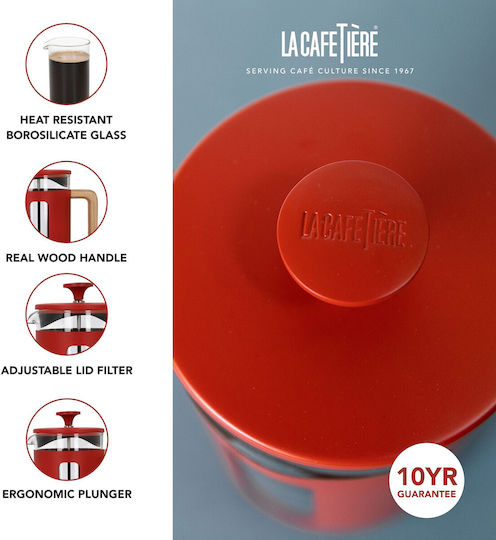 Manual Filter Coffee Maker Made of Borosilicate Glass 1l Pisa Red La Cafetiere