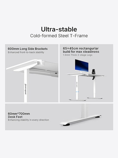 Anda Seat Ηλεκτρικό Γραφείο Xtreme-E White με Μεταλλικά Πόδια & Ρυθμιζόμενο Ύψος 140x75x71εκ.
