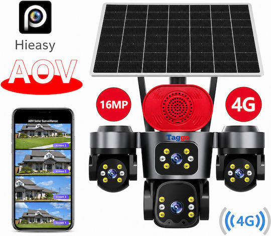 Taggo PRO-Q70 IP Cameră de Supraveghere Quad 4G 15MP Impermeabilă cu Baterie cu Comunicare Bidirecțională și Obiectiv de 1.6mm