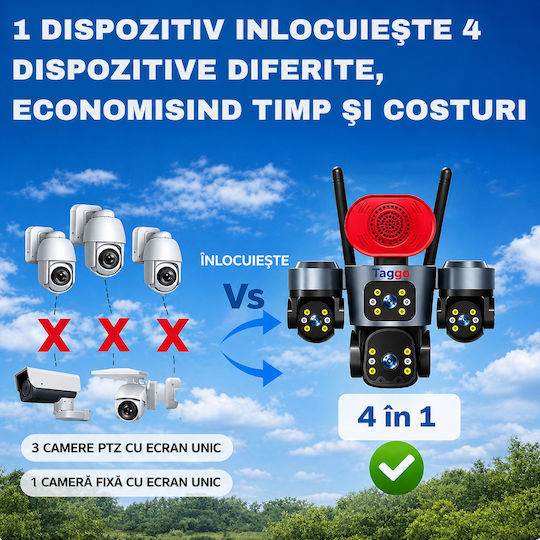 Taggo PRO-Q70 IP Cameră de Supraveghere 4G 15MP Impermeabilă cu Comunicare Bidirecțională și Obiectiv de 1.6mm