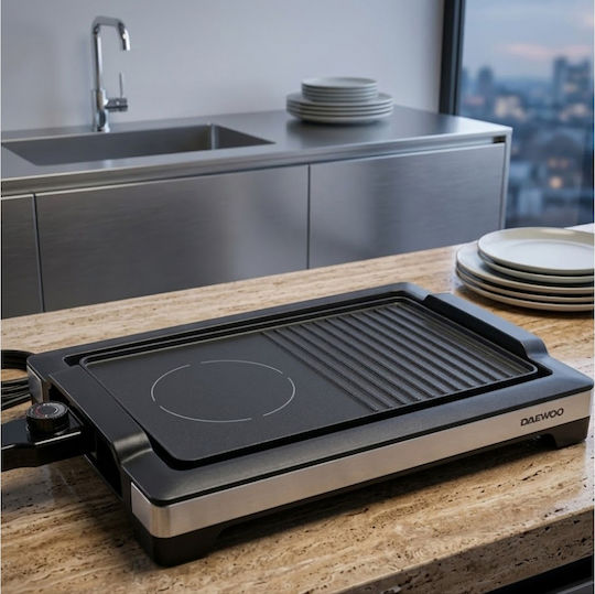 Daewoo Tisch Elektrischer Grill mit Glatter und Gerillter Platte 2000W mit Einstellbarem Thermostat 37,5x25cm