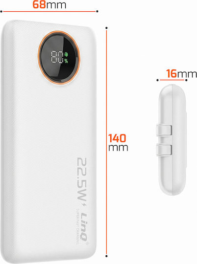 LinQ Power Bank 10000mAh 22.5W mit USB-A Ausgangsanschlüsse und USB-C Ausgangsanschlüsse Weiß
