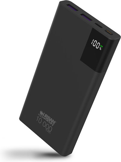 Urban Factory Външна Батерия 10000mAh с 2 USB-A Изходни Порта и USB-C Изходен Порт Черна