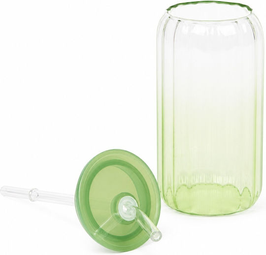 Pahar Pentru Apă / Cocktail Din Sticlă Maro Cu Pai 530ml