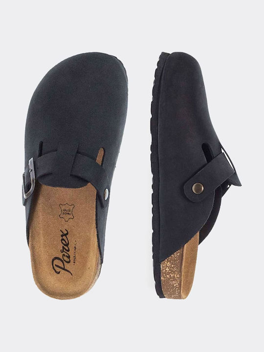 Parex Damen Leder Holzschuhe Schwarz