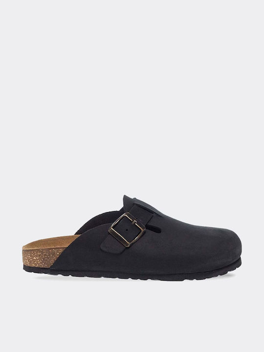 Parex Damen Leder Holzschuhe Schwarz