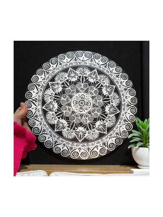 Pictură Mandala Handmade Cerc Calm Desenat Punct Cu Punct În Nuante De Negru Alb 30 Cm
