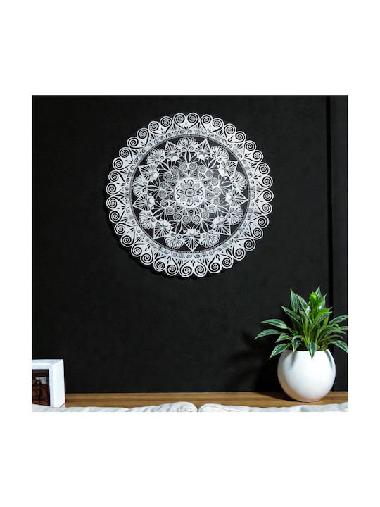 Pictură Mandala Handmade Cerc Calm Desenat Punct Cu Punct În Nuante De Negru Alb 30 Cm