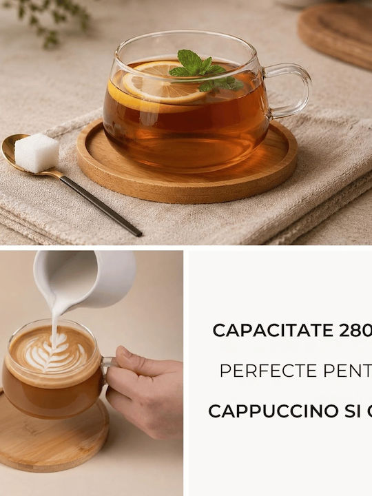 Miamio Set Cesti De Ceai Din Bambus Transparente 280ml 4 Bucăți