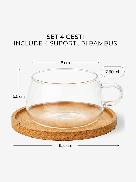 Miamio Set Cesti De Ceai Din Bambus Transparente 280ml 4 Bucăți