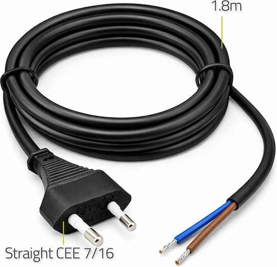 Qoltec Захранващ Кабел със Сечение 2x0.75mm² в Меден Цвят 2m Гъвкав