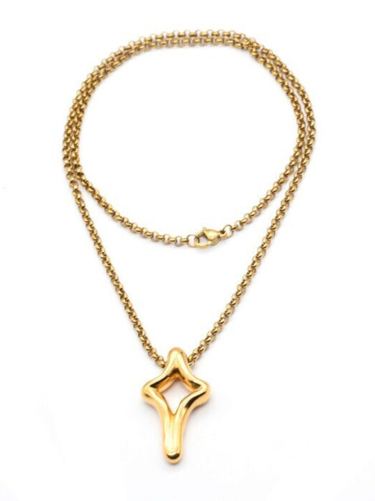 Irmelia Woman Cross from Gold Plated Steel with Chain