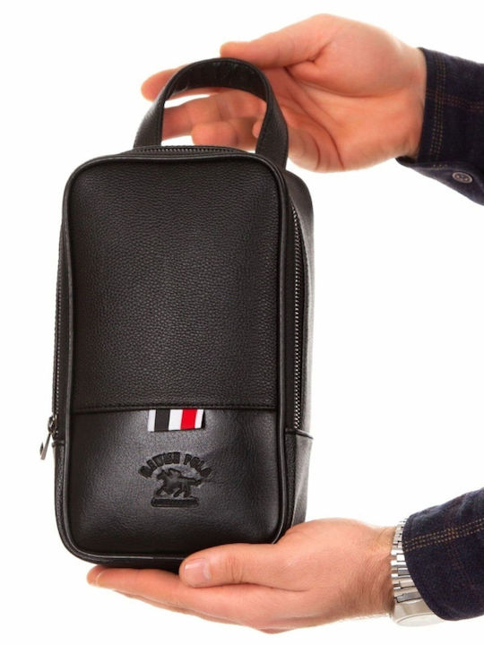 Enpapa Men's Synthetic Leather Handbag Travel Daily Use Cosmetics Black Medium Size 24x14x8 Cm