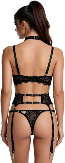 Black Lingerie Set 3 Pieces Spalexline Sx1031