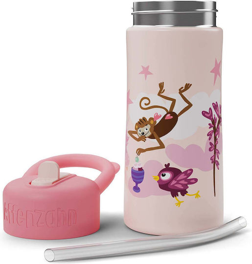 Affenzahn Tritan Kids Water Bottle Stainless Steel with Straw Non Spill 430ml